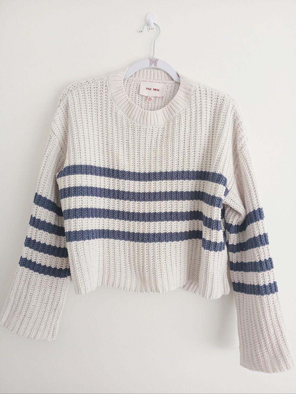 PINK ROSE Chenille Striped boxy Chunky pullover Sweater  Sz S